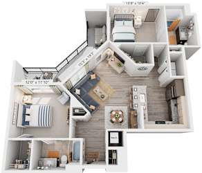2 Bed 2 Bath Floor Plan | 1,094 Sq. Ft. at Rivergate in VA, 22191