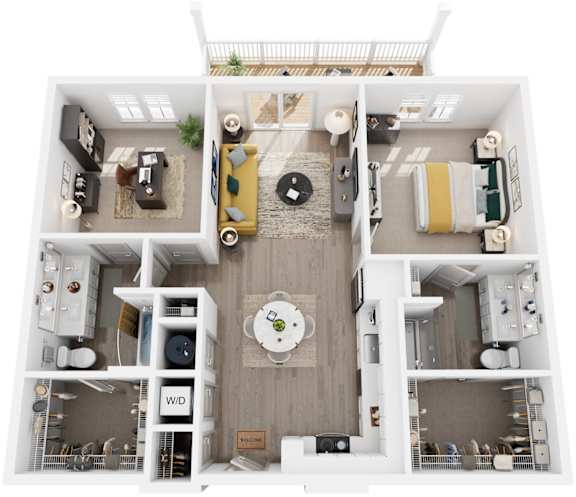 2 Bed 2 Bath Floor Plan | 1,142 Sq. Ft. at Artistry at Winterfield Apartments, Midlothian, VA