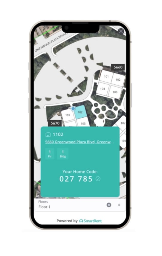 A smartphone screen displays a map with directions to Unit 304.