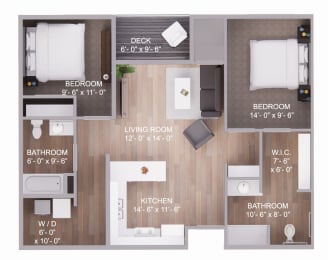  Floor Plan 2 Bedroom 2 Bath