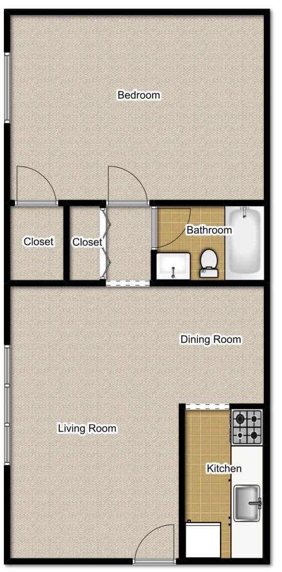 1 Bedroom - 1 Bath 661 Sq. Ft Floor Plan at Ryan Place Apartments, Integrity Realty, Kent, OH