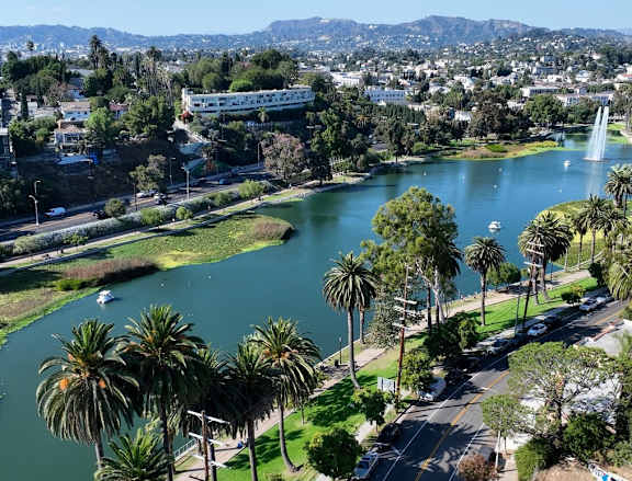 A beautiful aerial view of a city with a river running through it.