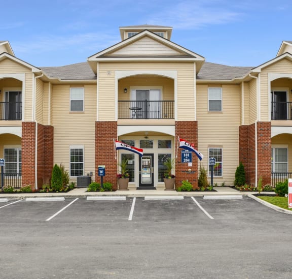 Exterior View Of Austin Place Apartments' Clubhouse Entrance