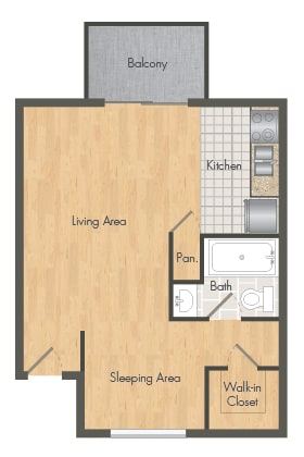 a floor plan of studio 303 with a bedroom and a bathroom