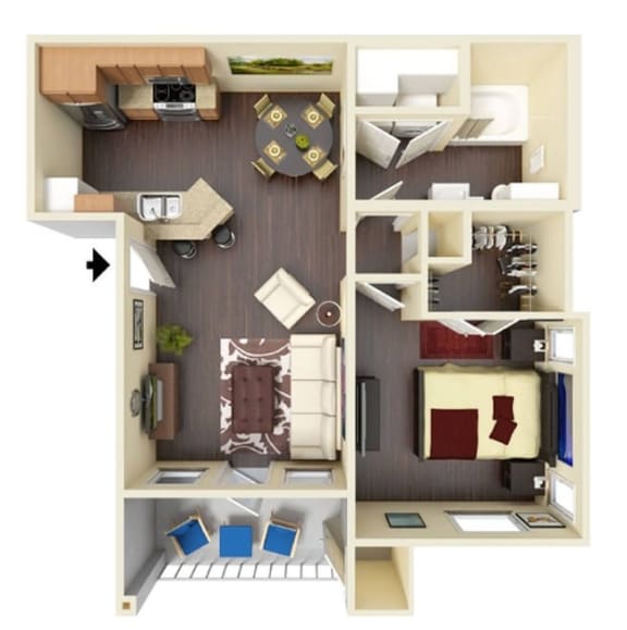 669 Square-Feet 1 Bedroom 1 Bathroom Cypress Floor Plan Unit at Residence at Midland in Midland, TX