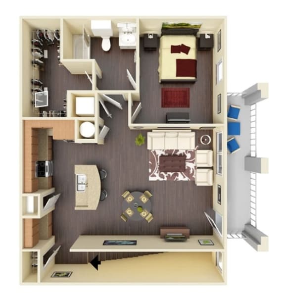 878 Square-Feet 1 Bedroom 1 Bathroom Juniper Floor Plan Unit at Residence at Midland in Midland, TX