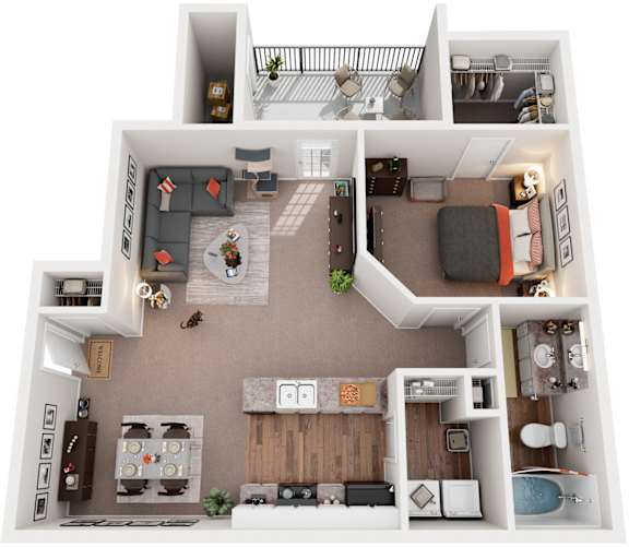 1 Bed  1 Bath Floor Plan | 815 Sq. Ft. at Huntington Chase Apartments, Warner Robins, Georgia 31088