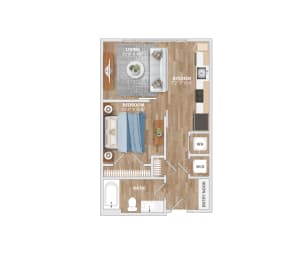 A19A Floor Plan 1 Bed 1 Bath 566 Sq. Ft. at Hawkins Press Apartments, Charlotte