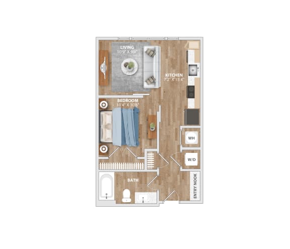 A19A Floor Plan 1 Bed 1 Bath 566 Sq. Ft. at Hawkins Press Apartments, Charlotte