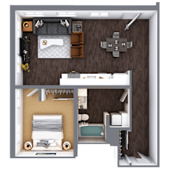 LL Hawkins 1 Bed 1 Bath F Floor Plan