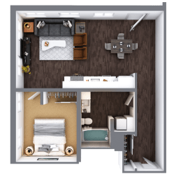 LL Hawkins 1 Bed 1 Bath F Floor Plan
