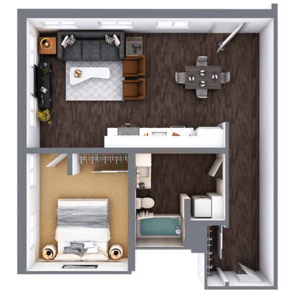 LL Hawkins 1 Bed 1 Bath F Floor Plan