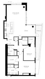 A black and white image of a floor plan for a unit named Unit-EE - 2 BR - 1623 SQ. FT.