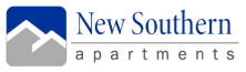 a blue and white logo for a new southern apartments company