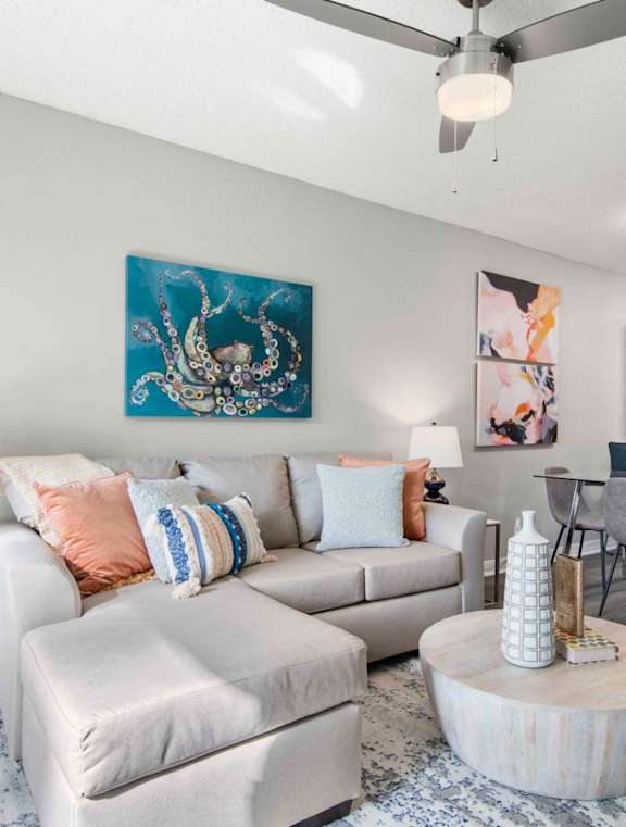 Living Room With Dining Area at Coastline Apartments, Fort Walton Beach, FL 32547