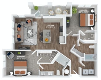 Two bedroom apartment floorplan at The Overlook in Winter Garden, FL