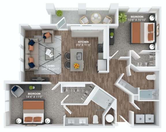 Two bedroom apartment floorplan at The Overlook in Winter Garden, FL