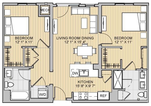 2 Bed 2 Bath 28b965 Floor Plan at 28 Austin St, Massachusetts