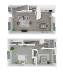 Floor Plan Upgraded 2 BR, 1.5 BA - Townhouse
