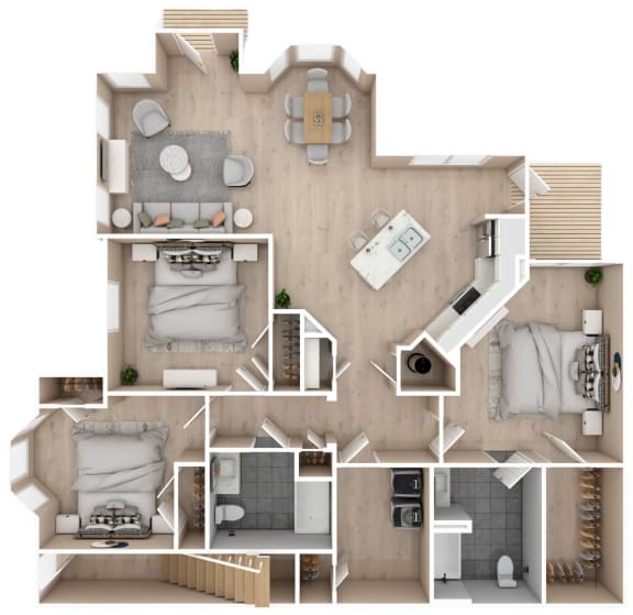 Floor Plan  3 bed, 2 bath floor plan at Audubon Park Apartment Homes in Zachary, LA