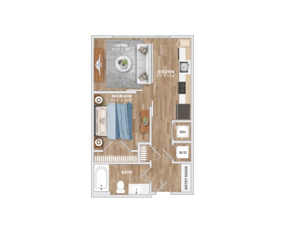 Floor Plan  A19A Floor Plan 1 Bed 1 Bath 566 Sq. Ft. at Hawkins Press Apartments, Charlotte, NC 28203