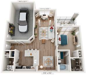 1 Bed 1 Bath Floor Plan | 1,039 Sq. Ft. at Lullwater at Big Ridge, Hixson, Tennessee, 37343