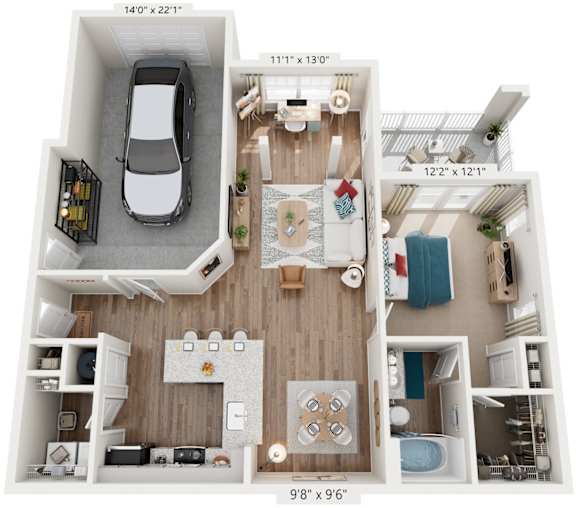 1 Bed 1 Bath Floor Plan | 1,039 Sq. Ft. at Lullwater at Big Ridge, Hixson, Tennessee, 37343