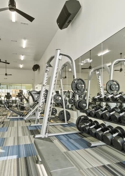 modern weight room at Reveal 54, Texas, 78626