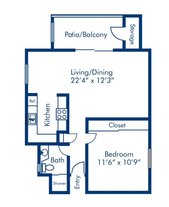 Newport Palms 1x1 A Floor Plan