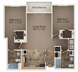 Cypress two bedroom floorplan at highland view apartments