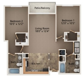 Floor Plan  Cypress two bedroom floorplan at highland view apartments