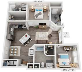 2 Bed 2 Bath Floor Plan | 1,019 Sq. Ft. at Streets of Greenbrier, VA, 23320