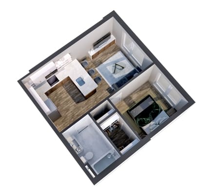 Lyndale-B 1-bedroom floor plan 3D view at The Central apartments near downtown Minneapolis MN