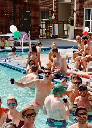 party inside pool at Greenway at Fisher Park, Greensboro, 27401