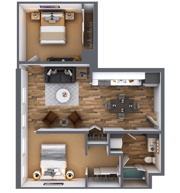 LL Hawkins 2 Bed 1 Bath A Floor Plan