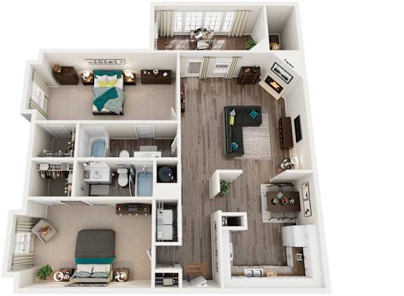 Floor Plan  2 Bed 2 Bath Floor Plan | 1,091-1,213 Sq. Ft. at Abbington Place Apartments, Greensboro, NC 27407