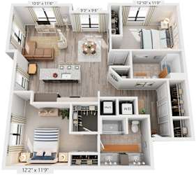 2 Bed 2 Bath Floor Plan | 1,289 Sq. Ft. at Rivergate in Woodbridge, Virginia, 22191