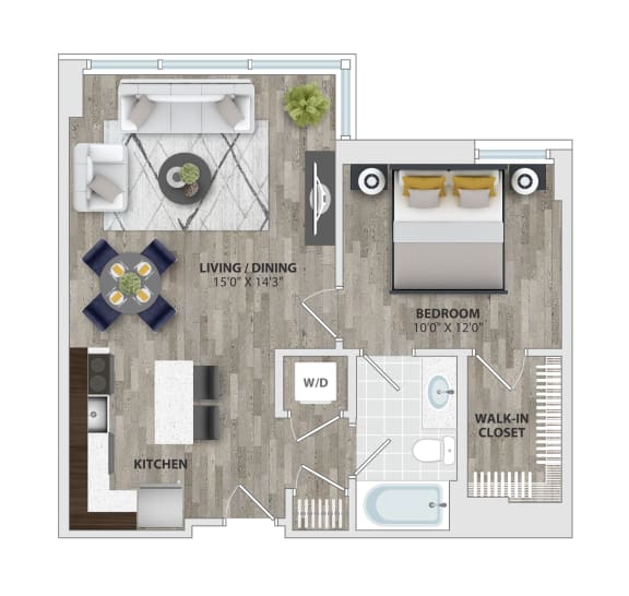 1B1 Floor Plan at 1405 Point, Baltimore