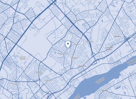 a map of a city with a red point on it Rushwood Apartments, Philadelphia, Pennsylvania
