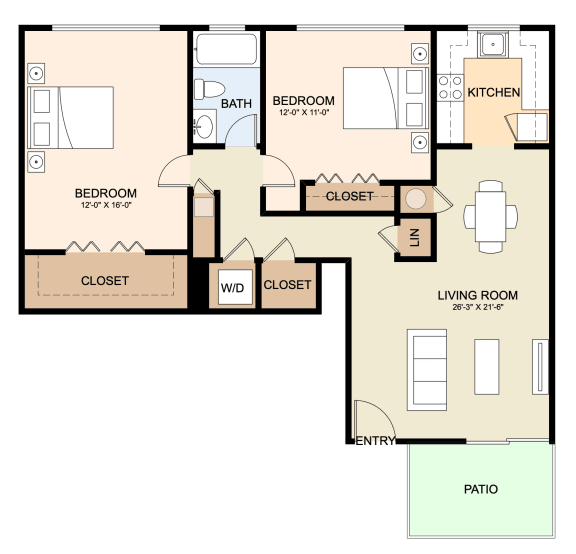 bedroom apartment floor plan at the lofts at gin alley apartments in chicago, il