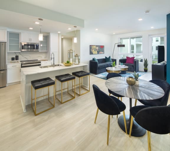Living Room and Kitchen at The Q Topanga, Woodland Hills, California