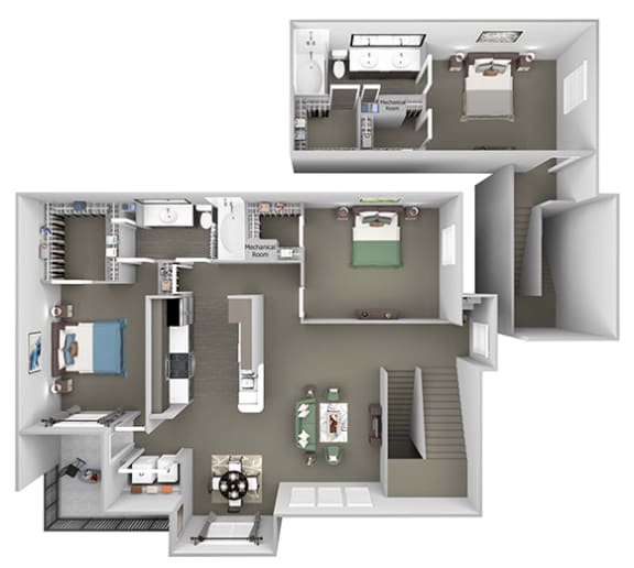 Lodge at Cypresswood - C1 - 3 bedrooms - 2 bath - 3D floor plan