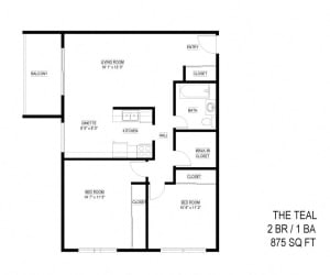 2 Bed 1 Bath The Teal Floor Plan at Eagan Place, Eagan, Minnesota