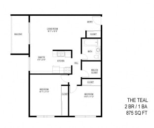 2 Bed 1 Bath The Teal Floor Plan at Eagan Place, Eagan, Minnesota