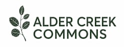 A logo with a branch and leaves and the words Alder Creek Commons.