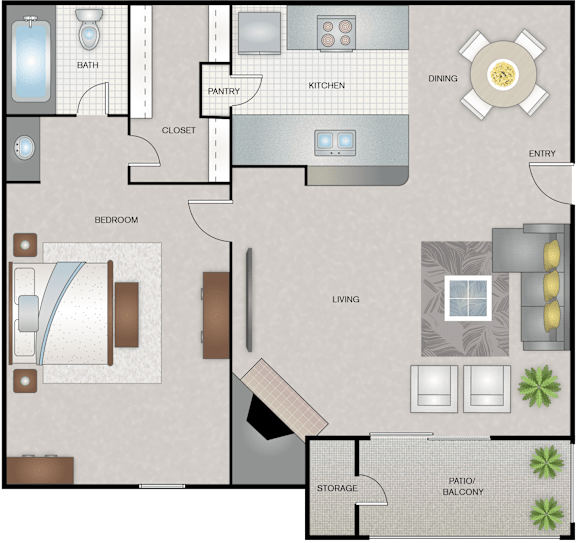 A floor plan of a house with a living room, dining room, kitchen, and bathroom.