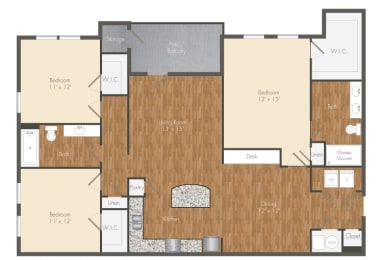 3 bedroom 2 bathroom floorplan