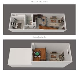 Two images of a dollhouse interior with the title
