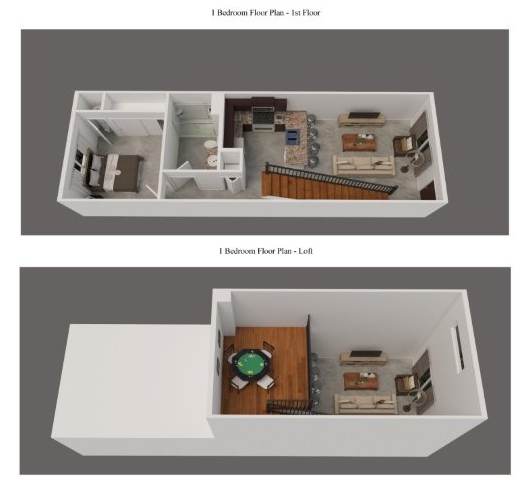 Two images of a dollhouse interior with the title