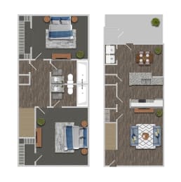2 bedroom b Floor Plan at Greens at Stonecreek, Georgia, 30038